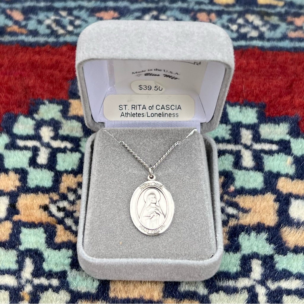 St. Rita Of Cascia Sterling Silver Oval Religious Medal Necklace 18” Chain